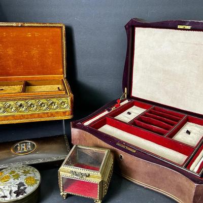 Vintage Leather, Ormolu & Brass Jewelry Boxes 