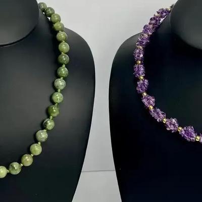 Amethyst Chip & Nephrite Necklaces - 18" & 20"