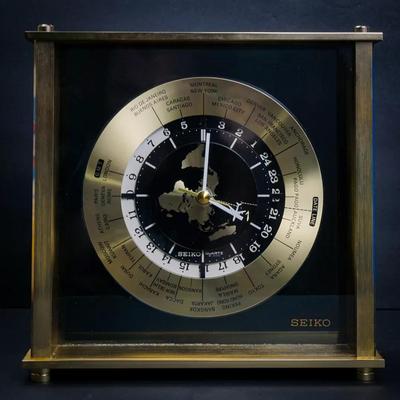 Vintage Seiko Quartz World Time Zone Clock – 9x8x3.5"