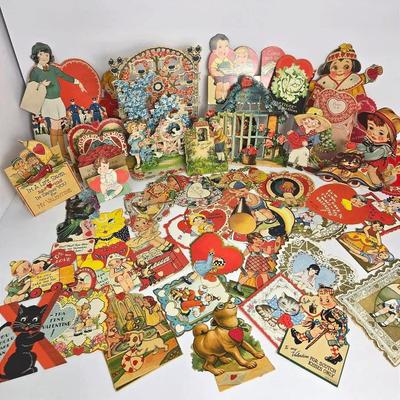 Vintage Valentine Card Collection – Over 40 Fold-Out & Regular Cards, Mostly 1930s