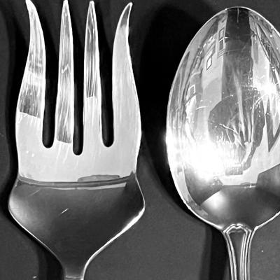 Sterling Silver Birk’s Georgian Plain Large Serving Spoon and Meat Fork – 6.125 oz, Hallmarked