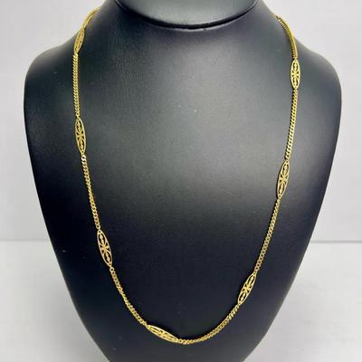  18K Gold Filigree Link Necklace - 23.5" Long