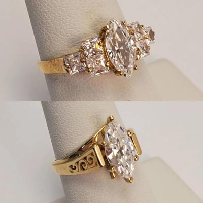 m10K Gold Cubic Zirconia Filigree & Faceted Glass Multi-Stone Rings (2) - Size 6.75