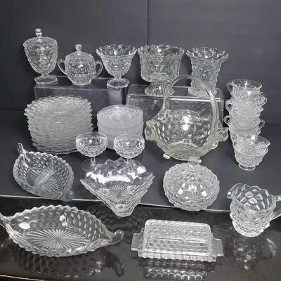 Fostoria American Clear Glass Tea/Coffee Set for 12 with  Serving Pieces, Baskets, Vases & Bowls