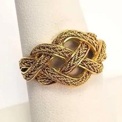 18K Gold Rope-Textured Knot Ring- Size 7