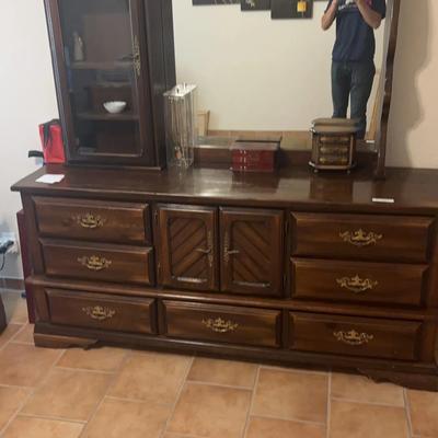 Wooden Dresser With Seven Drawers And Two Cabinets