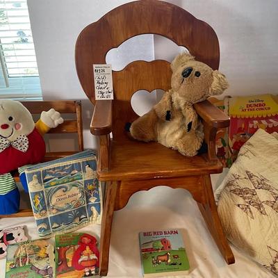 Antique Quilt With Child’s Rocking Chair And Step Stool