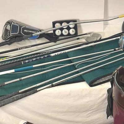 Assortment Of Golf Clubs Putters, Drivers, Woods With Travel Bag 