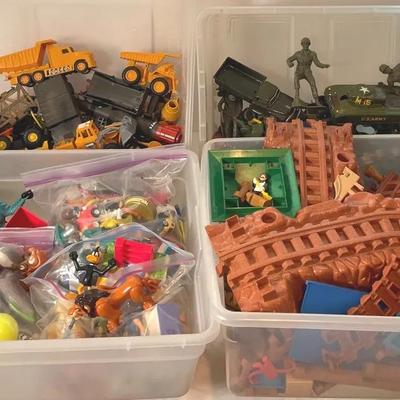 4 Huge Bins Filled With Plastic Toys