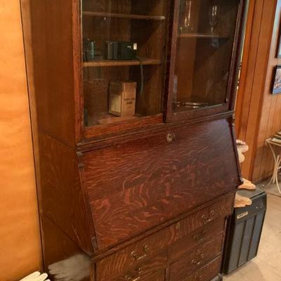 Rare form antique oak stacking chest, desk and bookcase.