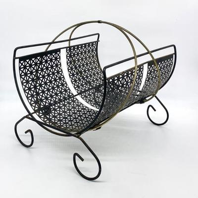 Mid-century metal mesh magazine rack