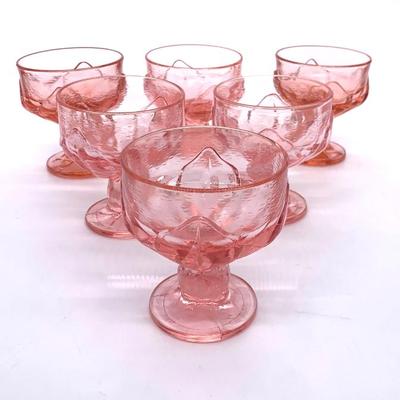 Vtg. Tiffen Fransican Cabaret footed sherbets, pink lotus flower, set/6