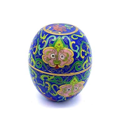 Vtg. Chinese cloisonné egg shaped trinket box
