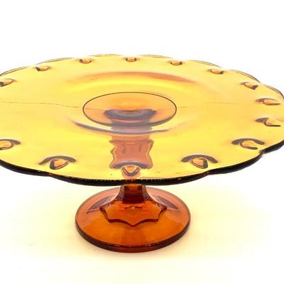 Vtg. teardrop amber glass Indiana pedestal cake plate.
