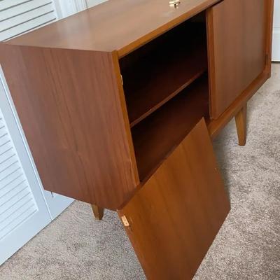 Mid-Century Modern Wooden Cabinet with Key