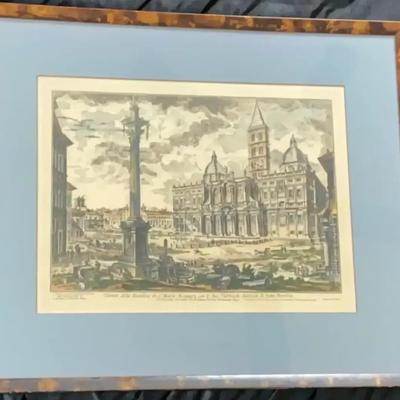 Vintage Basilica Architectural Etching in Wooden Frame