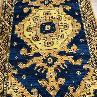 Wool Rug in Gold and Blue Tones