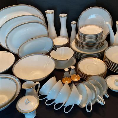 Elegant Gold-Rimmed Fine China Dinnerware Set for 8