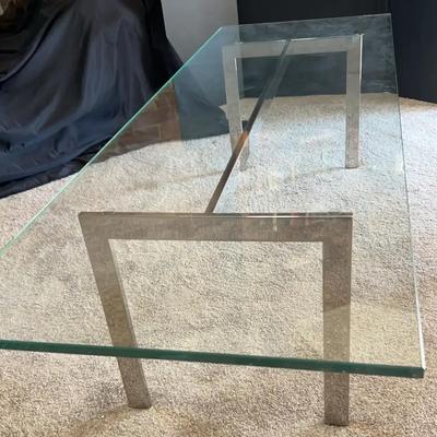 Contemporary Glass Top Table with Polished Metal Base
