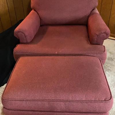 Century Upholstered Chair & Ottoman in Burgundy Tweed
