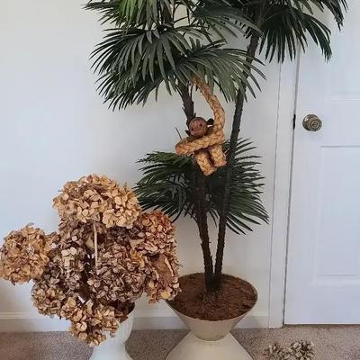 Faux Tree in Planter with Dried Floral Arrangements