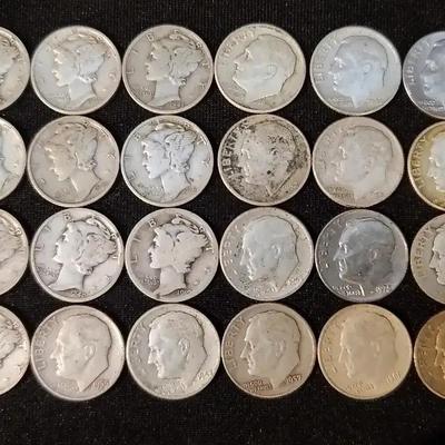 U.S. Silver Dime Collection Featuring Mercury and Roosevelt Designs