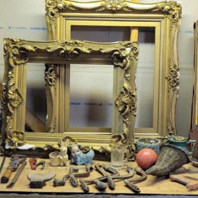 Sale Photo Thumbnail #65: Antique tools, large gold frames