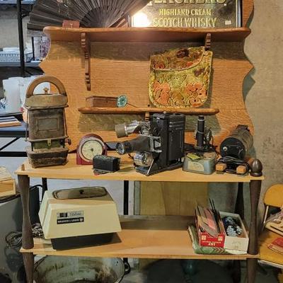 Sale Photo Thumbnail #66: Vintage Tri-Purpose Projector, microscope, and Antique iron sad with iron