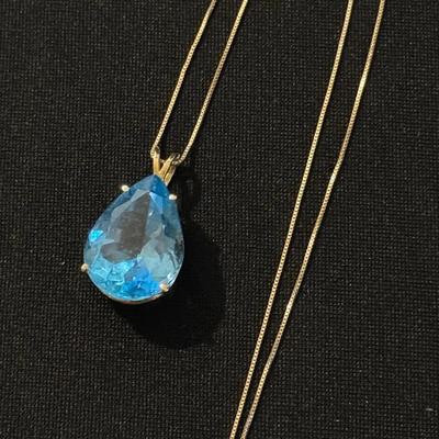 14K Blue Topaz Pendant and Chain