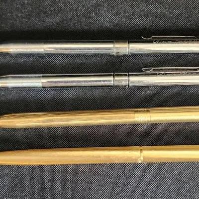 Set Of (4) Writing Pens, Cross 10K Gold Pen, Zippo Silver Engraved Pens 