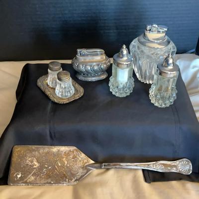 Crystal And Silver Lighters And Salt & Pepper Shakers
