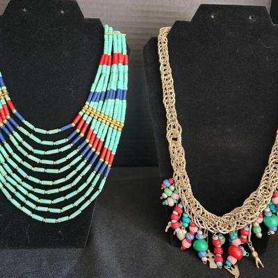 Beautiful Silver Necklace With Charms & Beads, Torquoise & Gold Multi Chain Necklace 