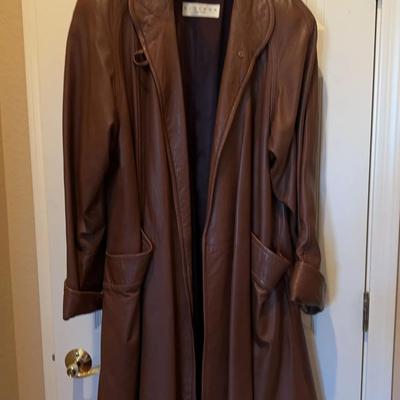 Women’s Brown leather Trench coat Stravos New York Size 12