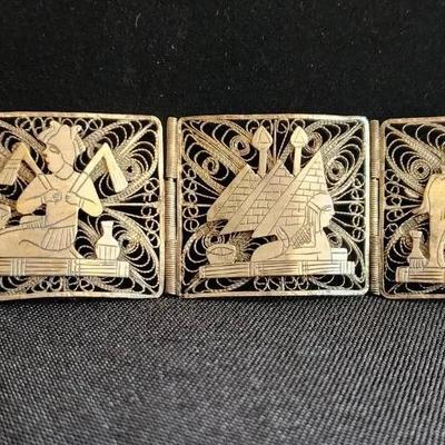 Beautiful, Intricate Silver Bracelet, Egyptian, Scenic