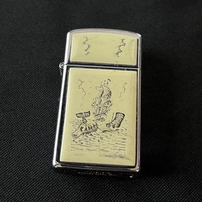 Vintage Zippo Moby Dick Ship/Whale Faux Scrimshaw Lighter 1968