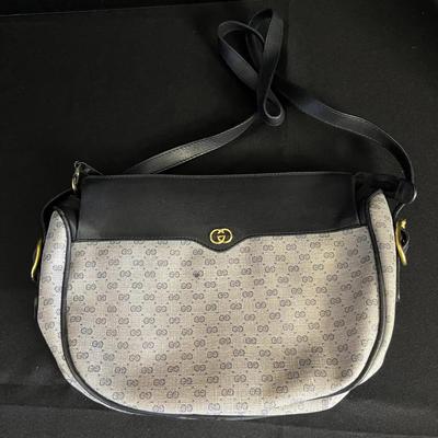 Gucci Navy Blue Monogram Crossbody Handbag, Vintage Purse