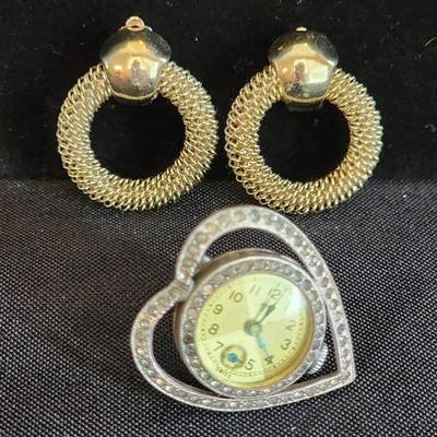 Silver Clip On Earrings, Silver Vintage Heart Clip On Watch 