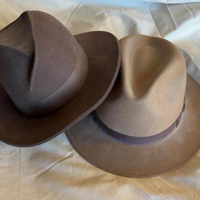 Pair Of Brown Hats With Nylon Accents - 100% Wool & Designer Collection