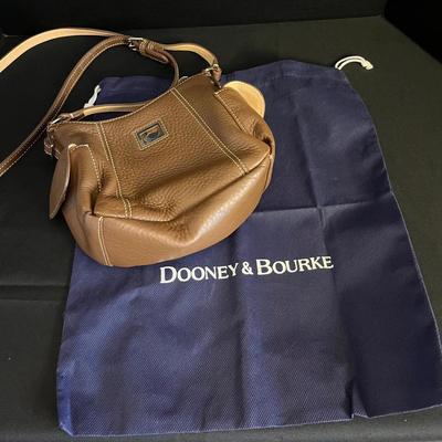 Dooney & Bourke Brown Pebbled Leather Crossbody Bag, Gold Finish w/Dust Bag Purse