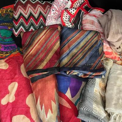 Red & Blue Brightly Colored Silk Scarves - 2 Echo Scarves + other assorted patterns & colors