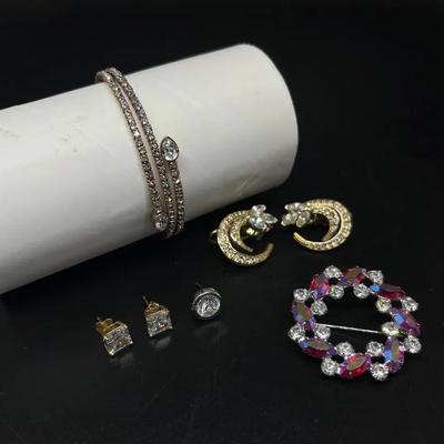 Swarovski Twisty Drop Bracelet, B. David Wreath Brooch, Trifari Clip-on Earrings, Stud Earrings