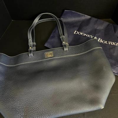 Dooney & Bourke Pebble Grain Navy Blue Tote with Dust Bag, Silver Finish Purse