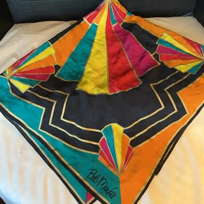 Vintage Bob Mackie Silk Art Deco Scarf - Colorful Pattern Yellow, Gold, Black