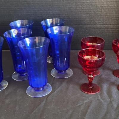 Vintage Cobalt Blue Wine Glasses And Red Goblets