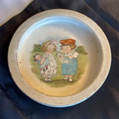 Antique Buffalo Pottery Campbell Kids Bowl Plate Serving Dish