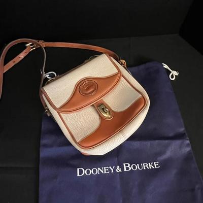 Dooney & Bourke Pebbled Leather Cream & Tan Crossbody Bag, Brass Finish with Dust Bag Purse