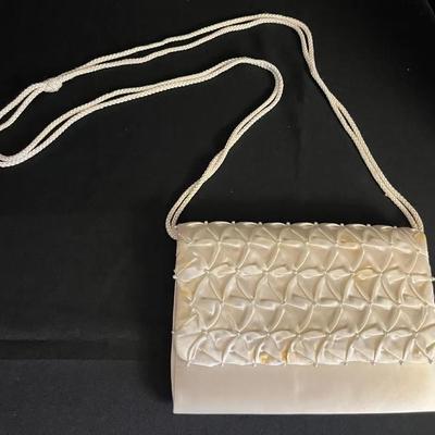 Vintage Carla Marchi Ivory Beaded Clutch with Rope Sholder Strap Purse