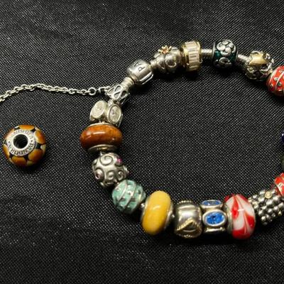 Multicolored Pandora 8” Charm Bracelet with 20 Charms