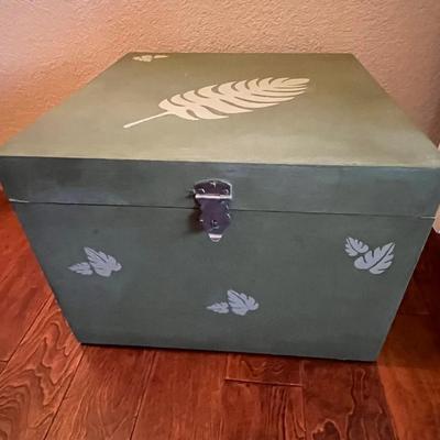 Handpainted Green Wooden Storage Chest with Handles, 20x20x15