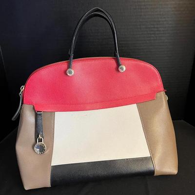 Furla Piper Colorblock Dome Satchel, Genuine Leather, Red/White/Black/Brown